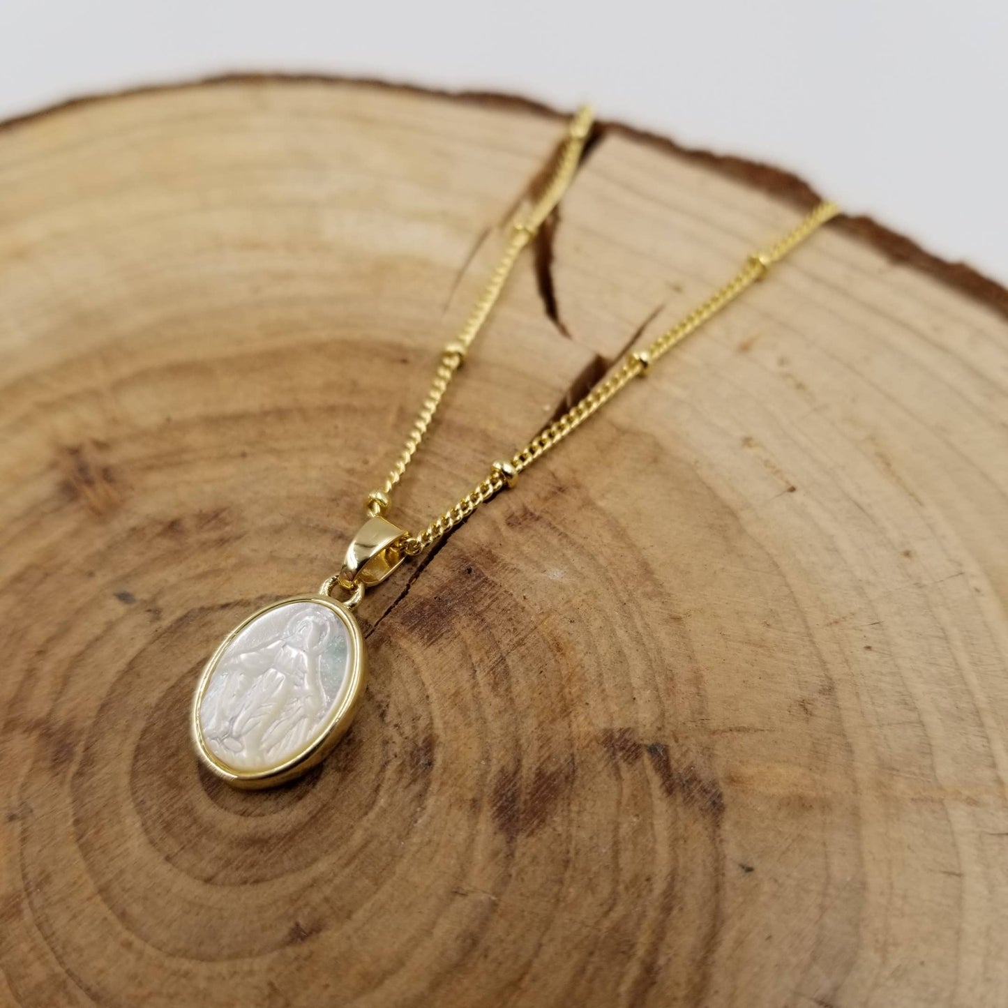 Natural Shell Virgin Mary Necklace