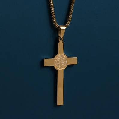 22in St. Benedict Gold Cross Necklace