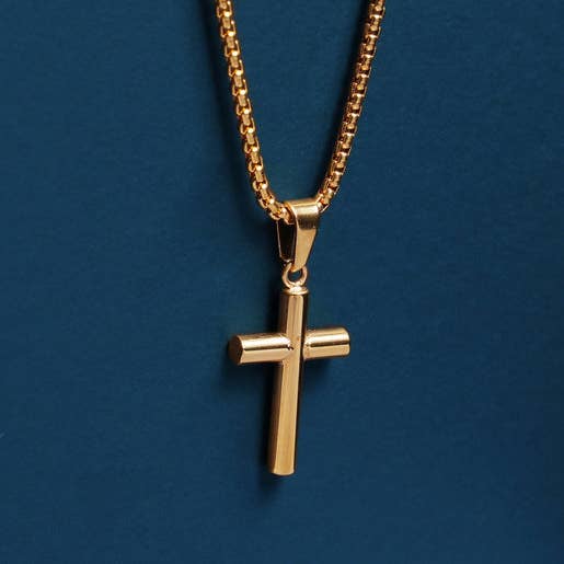 Men's Bamboo Gold Cross Pendant Necklace