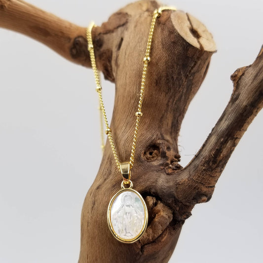 Natural Shell Virgin Mary Necklace