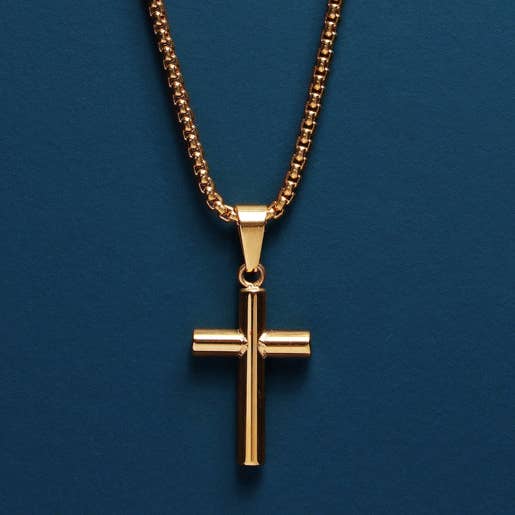 Men's Bamboo Gold Cross Pendant Necklace