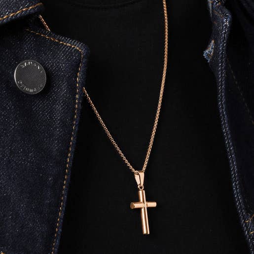 Men's Bamboo Gold Cross Pendant Necklace