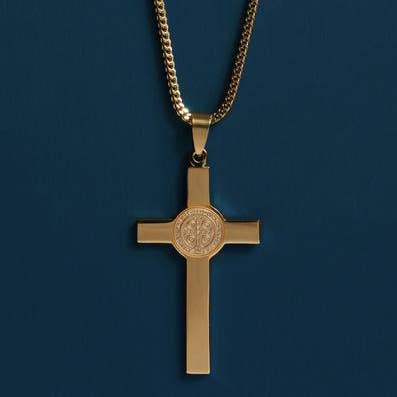 22in St. Benedict Gold Cross Necklace