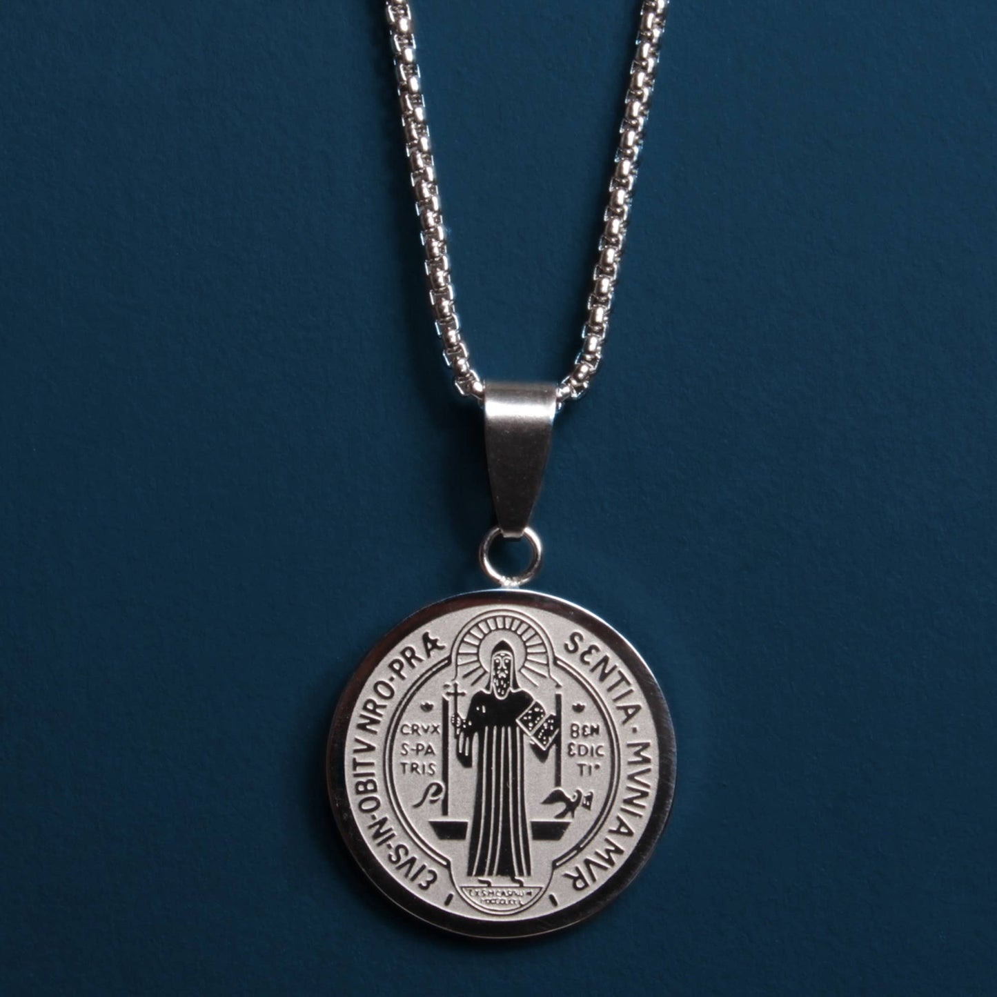 22 Silver Saint Benedict Medal Necklace (Large)