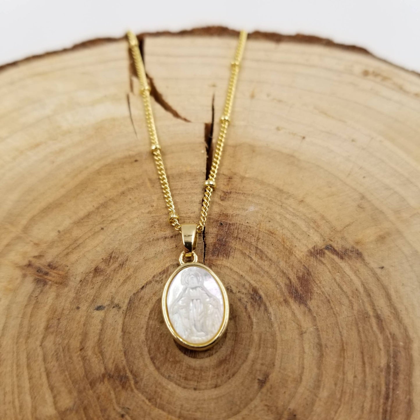 Natural Shell Virgin Mary Necklace