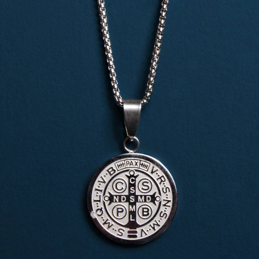 22 Silver Saint Benedict Medal Necklace (Large)